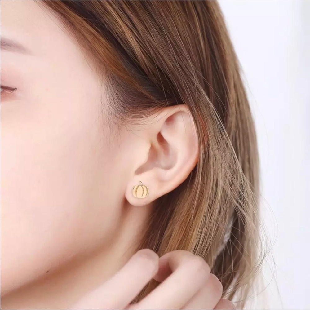 Gold & Silver Pumpkin Earrings minimalist - Picture 5 of 5